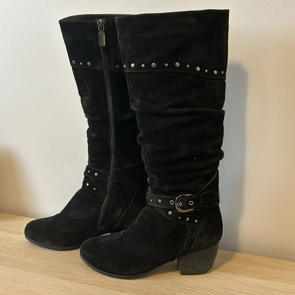 Blondo Roseanne tall suede boots, women’s size 8.5, black with AquaProtect